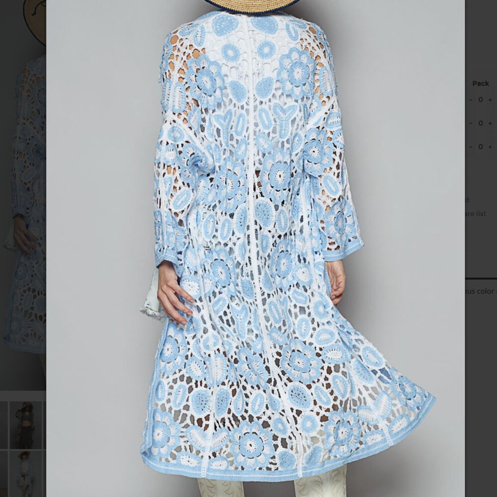 POL Womens Blue Crochet Floral Duster Long Boho NEW